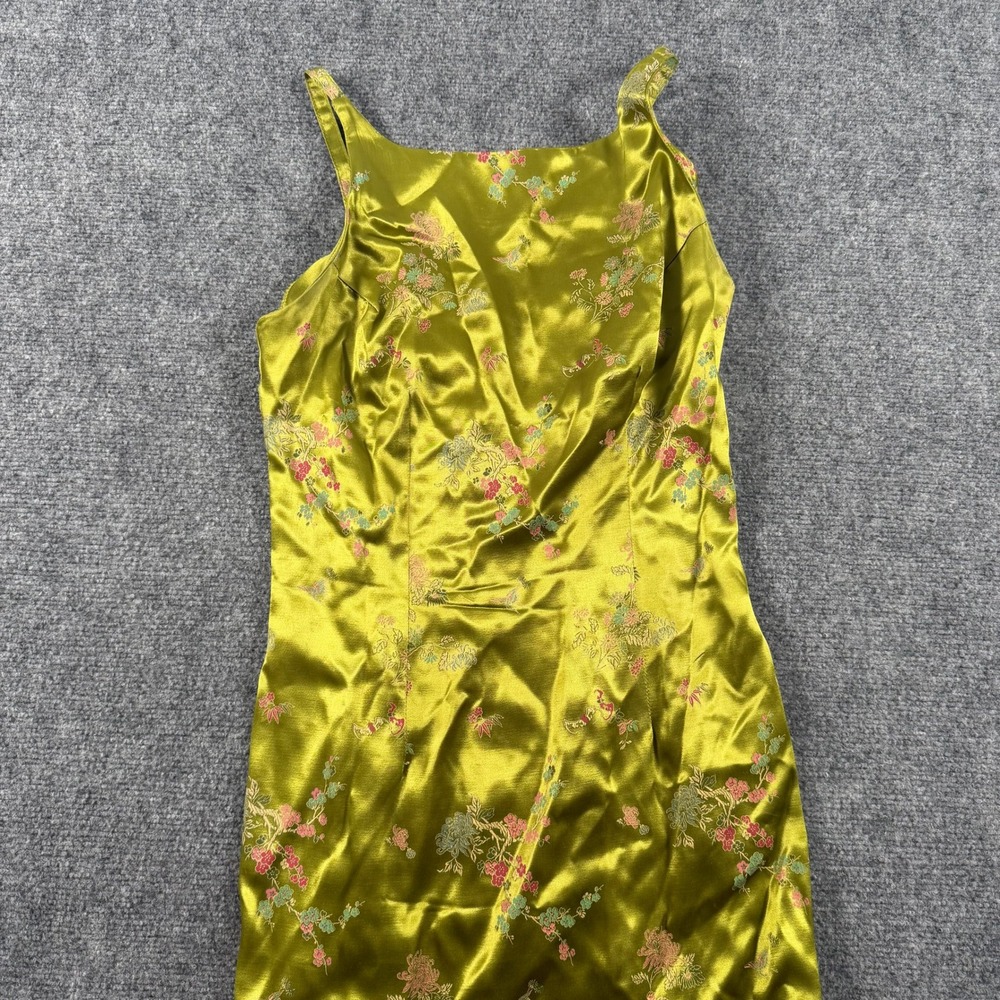 Jay Jacobs Maxi Dress Womens 5/6 Green Floral Satin Brocade 90s Vintage USA